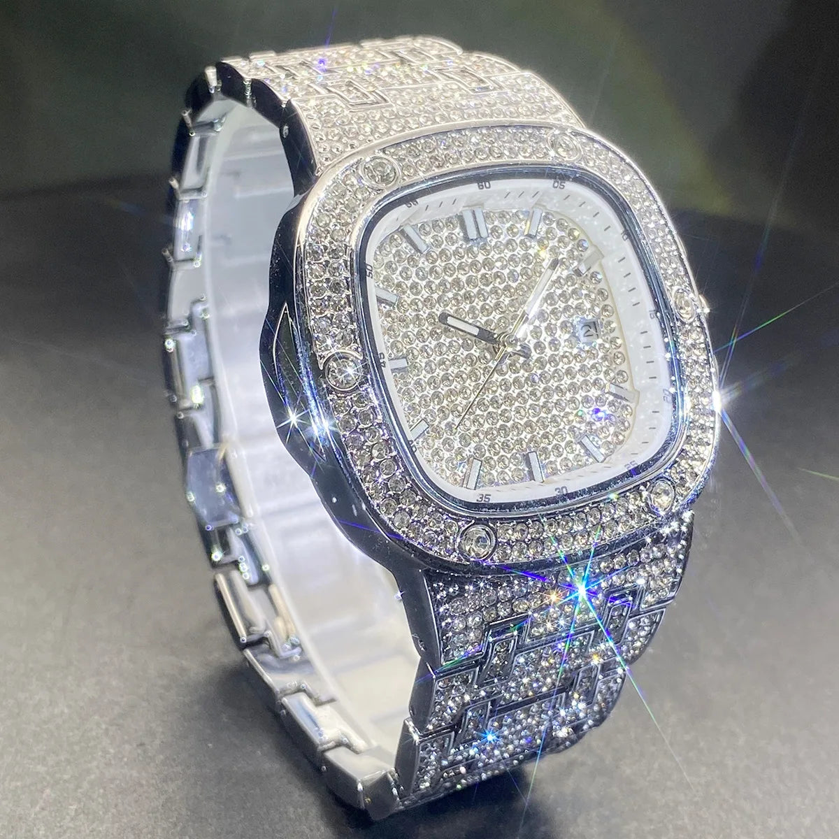 Square Wrist Watch for Men Women Shiny Full Stone Couple Quartz Watches Fashion Jewelry Classical Watch Clock Gold Silver Color