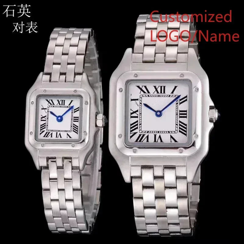 Stylish Panthere Inspired Couple Watch Precise Quartz Movement Elegant Yellow Gold Diamond Bezel Wear Resistant Silver Stainless