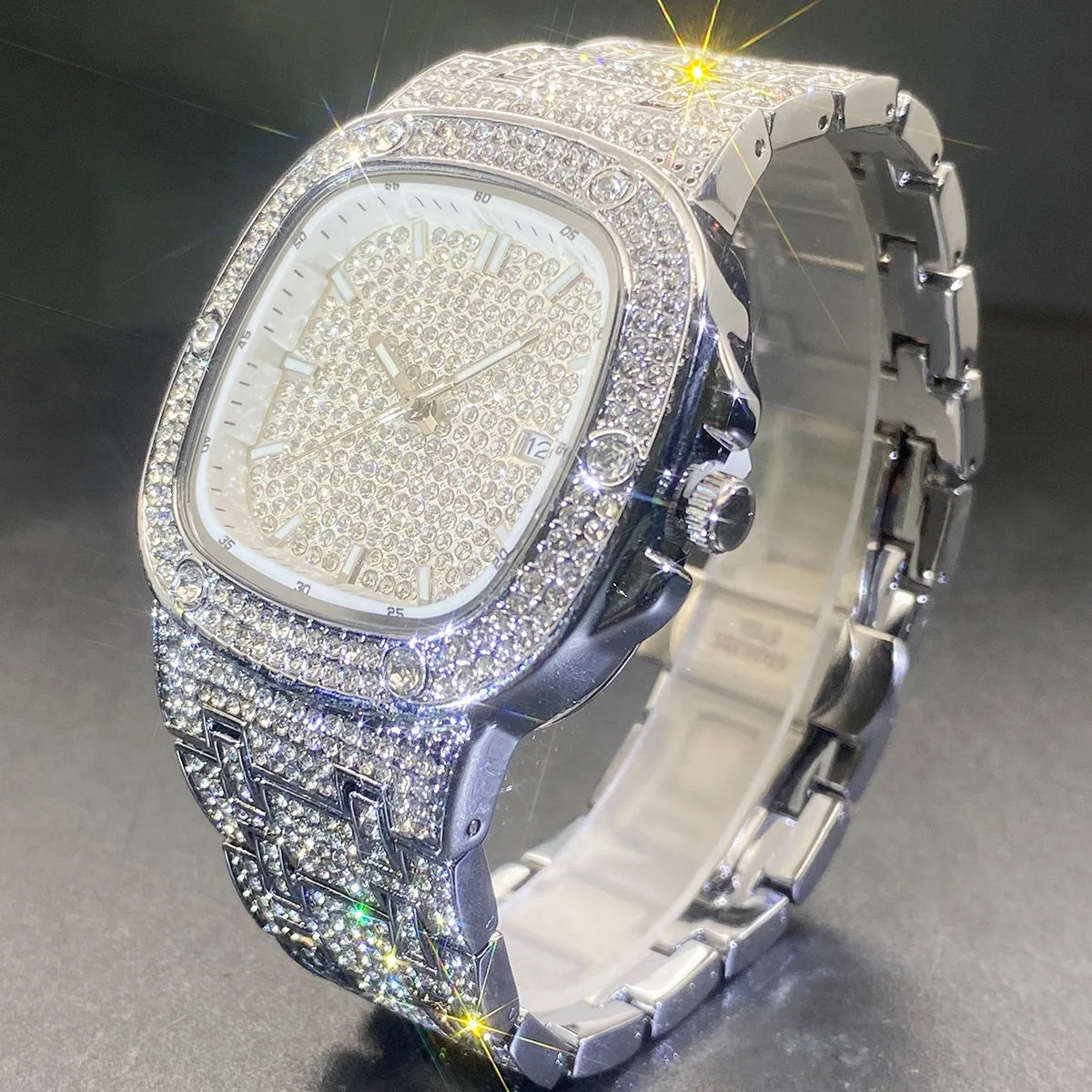 Square Wrist Watch for Men Women Shiny Full Stone Couple Quartz Watches Fashion Jewelry Classical Watch Clock Gold Silver Color