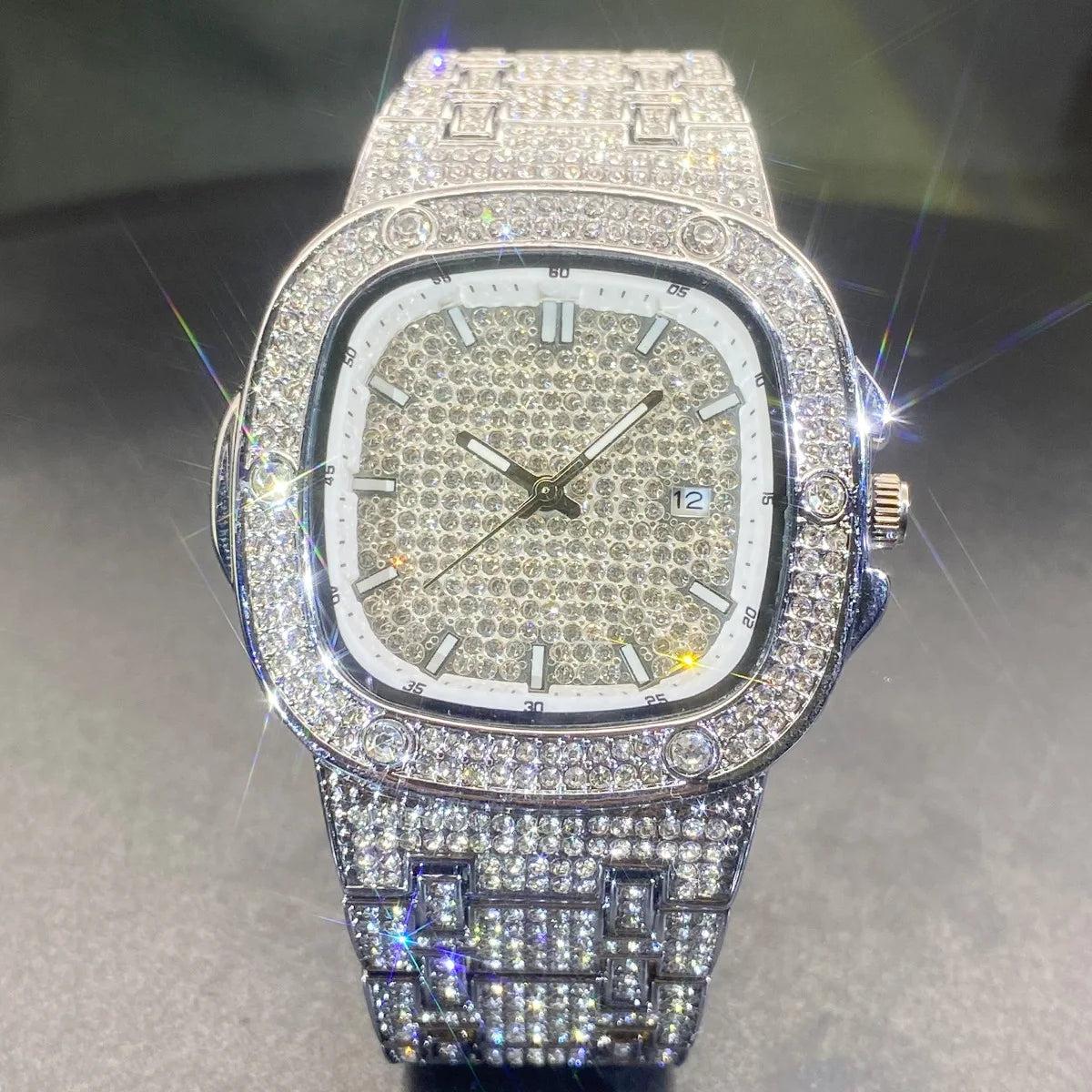 Square Wrist Watch for Men Women Shiny Full Stone Couple Quartz Watches Fashion Jewelry Classical Watch Clock Gold Silver Color