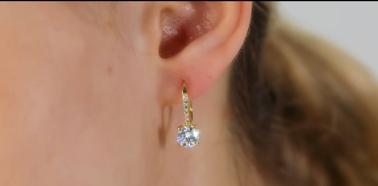 Mossainite Lab Diamond earrings clip back 925 sterling silver women gift 14k gold plated GRA leverback Drop dangle earrings