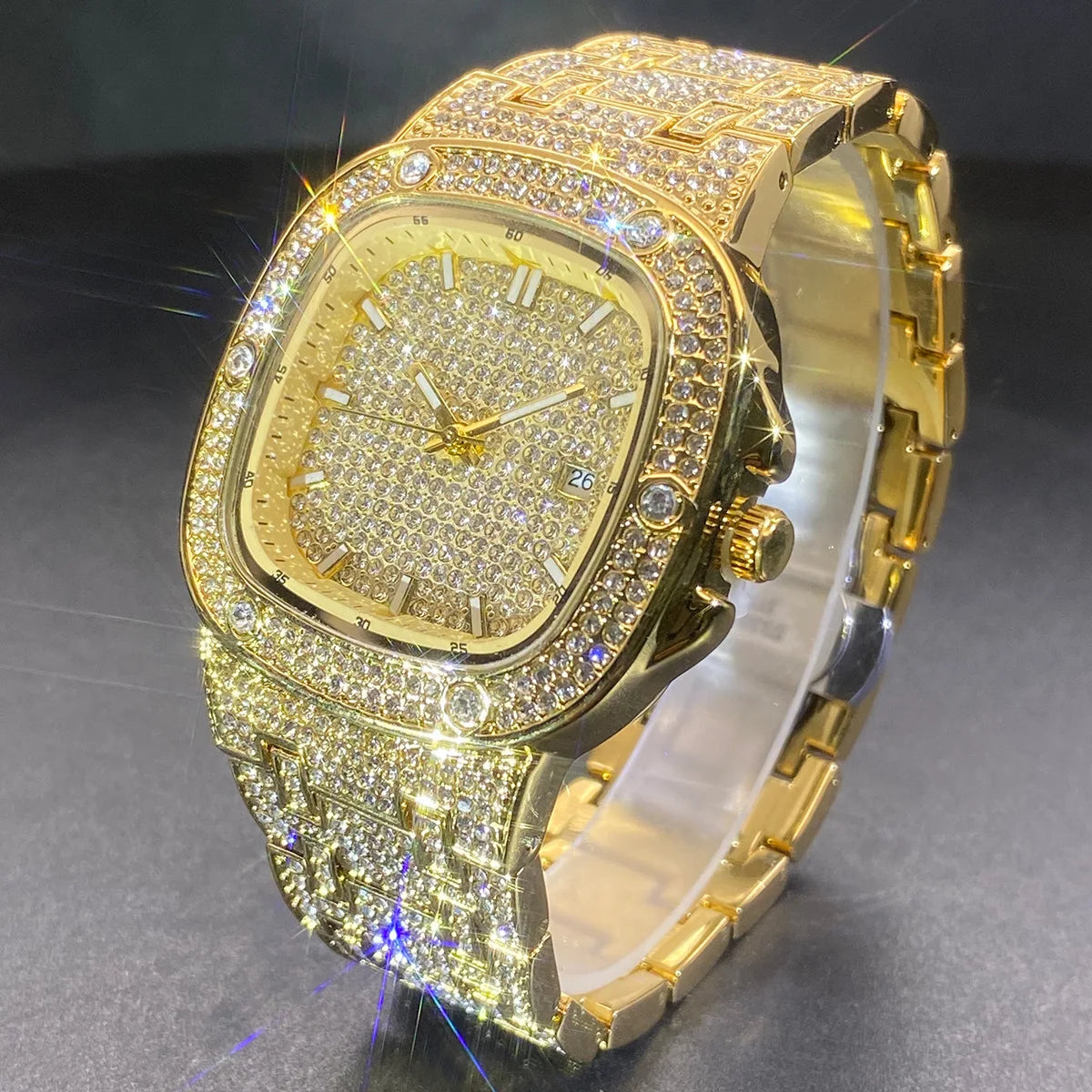 Square Wrist Watch for Men Women Shiny Full Stone Couple Quartz Watches Fashion Jewelry Classical Watch Clock Gold Silver Color